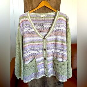 POL Women's Striped Knit Sweater - Green and Purple